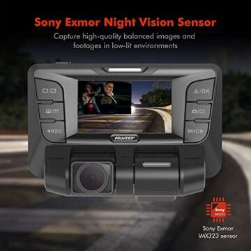 PRUVEEO Dash Cam, 1080P Front and Rear Dash Camera for Cars, Night Vision WDR, Dashcam with Rotatable Lens, Loop Recording, G-Sensor, Parking Monitor, Free 64GB Card