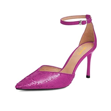 XYD Women's Sequins Strappy Closed Toe Stiletto Ankle Strap Pumps for Stylish Occasions