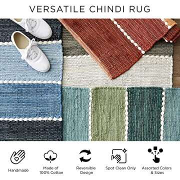 DII Buffalo Check Rug Collection, Hand Dyed Reversible Chindi Rug, 26x40, Green