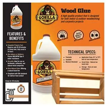 Gorilla Wood Glue 1 Gallon Natural Color - Fast & Strong