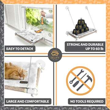 Selify Cat Window Perch - Free Fleece Blanket and Toy – Extra Large and Sturdy – Holds Two Large Cats – Easy to Assemble!
