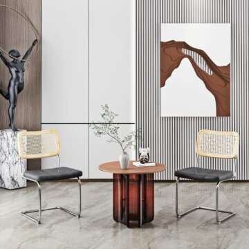 Edloe Finch Mid-Century Modern Dining Room Chairs Velvet Cushions - Rattan Back, Olive Green,