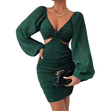 Floerns Women's Leopard Print V Neck Lantern Sleeve Bodycon Dress - Stylish & Comfortable