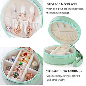 Jewelry Travel Organizer Box,PU Leather Small Portable Jewelry Storage Case with Removable Strap for Rings Earrings Necklaces Valentine Gift(Green)