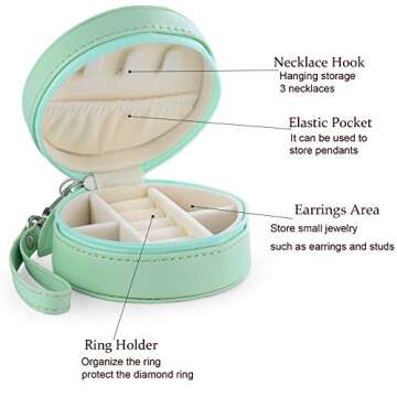 Jewelry Travel Organizer Box,PU Leather Small Portable Jewelry Storage Case with Removable Strap for Rings Earrings Necklaces Valentine Gift(Green)
