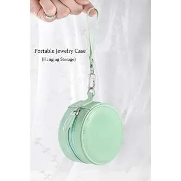 Jewelry Travel Organizer Box,PU Leather Small Portable Jewelry Storage Case with Removable Strap for Rings Earrings Necklaces Valentine Gift(Green)