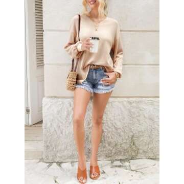 Dokotoo Going Out Tops for Women Fashion 2024 Casual Long Batwing Sleeve Knit Pleated Top Ladies Oversized Fall Outfits Lightweight Workout Beige Shirts Small