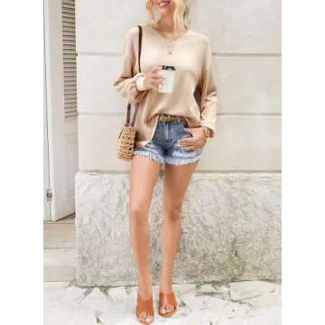 Dokotoo Going Out Tops for Women Fashion 2024 Casual Long Batwing Sleeve Knit Pleated Top Ladies Oversized Fall Outfits Lightweight Workout Beige Shirts Small