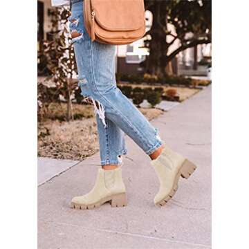 gihubafuil Women’s Chelsea Boots Fashion Platform Chunky Block Heels Slip On Combat Ankle Booties
