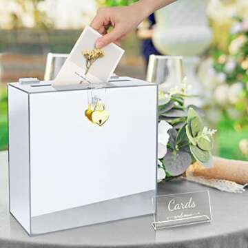 Silver Mirror Wedding Card Box Lock Arcylic,Safe,Elegant,Sturdy,Easy to Use Without Assembly. for Party,Shower 10×10×5.5 in