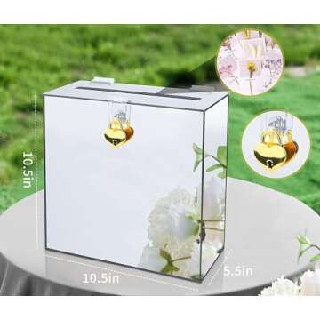 Silver Mirror Wedding Card Box Lock Arcylic,Safe,Elegant,Sturdy,Easy to Use Without Assembly. for Party,Shower 10×10×5.5 in