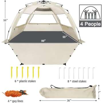Deluxe WhiteFang XL Beach Tent for Families - Easy Setup
