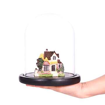 ZOOFOX Set of 2 Glass Dome Cloche with Black Wooden Base, 5.7" x 6.5" Decorative Bell Jar Display Dome for Plants, Fairy Lights, Photos, Succulents and Medals