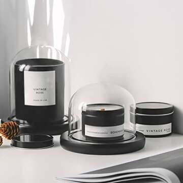 ZOOFOX Set of 2 Glass Dome Cloche with Black Wooden Base, 5.7" x 6.5" Decorative Bell Jar Display Dome for Plants, Fairy Lights, Photos, Succulents and Medals