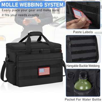 ITHWIU Patrol Bag Law Enforcement, Police Gear Bag Car Front Seat Organizer for Police with Laptop Layer and Cup Holders, MOLLE System, Fits Vehicle Passenger Seat Black