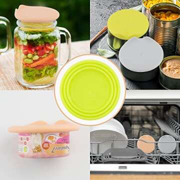 KALAMANDA Cat Food Can Covers Lids, Rubber Can Covers for Pet Food Cans, Dog Canned Mixing Spoon for Wet Food (6 Pack)