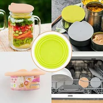 KALAMANDA Cat Food Can Covers Lids, Rubber Can Covers for Pet Food Cans, Dog Canned Mixing Spoon for Wet Food (6 Pack)