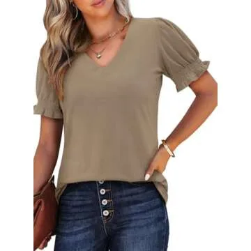 Women's Basic V Neck Casual T-Shirt for Summer Style