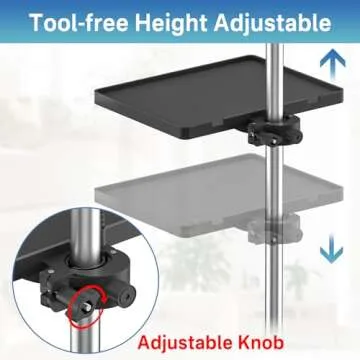 Universal Microphone Stand Tray with Phone Holder, Adjustable Mic Stand Tray Shelf Clamp On Utility Shelf - 8.7" x 6.5" Music Stand Tray Attachment for Music Sheet, Live Streaming, Karaoke, Recording