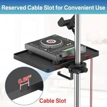 Universal Microphone Stand Tray with Phone Holder, Adjustable Mic Stand Tray Shelf Clamp On Utility Shelf - 8.7" x 6.5" Music Stand Tray Attachment for Music Sheet, Live Streaming, Karaoke, Recording