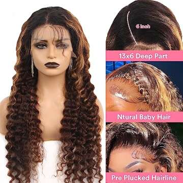 Honey Blonde Ombre Lace Front Wig Human Hair,13x6 Highlight Loose Deep Wave Lace Front Wigs Human Ha...