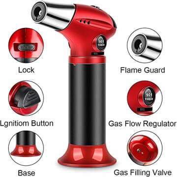 Blow Torch, Professional Kitchen Cooking Torch with Lock Adjustable Flame Refillable Mini Blow Torch...