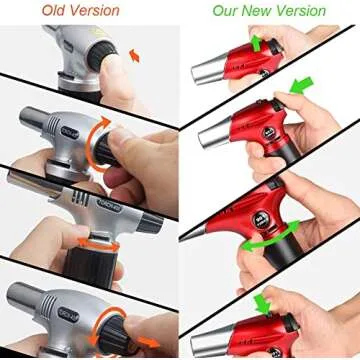 Blow Torch, Professional Kitchen Cooking Torch with Lock Adjustable Flame Refillable Mini Blow Torch Lighter for BBQ, Baking, Brulee Creme, Crafts and Soldering(Butane Gas Not Included)
