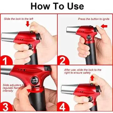 Blow Torch, Professional Kitchen Cooking Torch with Lock Adjustable Flame Refillable Mini Blow Torch Lighter for BBQ, Baking, Brulee Creme, Crafts and Soldering(Butane Gas Not Included)