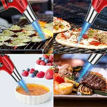 Blow Torch, Professional Kitchen Cooking Torch with Lock Adjustable Flame Refillable Mini Blow Torch Lighter for BBQ, Baking, Brulee Creme, Crafts and Soldering(Butane Gas Not Included)