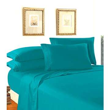 Elegant Comfort Luxury 1500 Premium Hotel Quality Microfiber 4-Piece Sheet Set - Wrinkle Resistant, All Around Elastic Fitted Sheet, Deep Pocket up to 16", Queen, Turquoise
