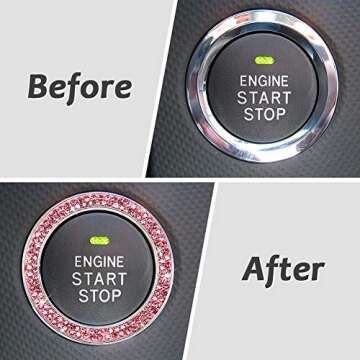 ToBeQueen Crystal Rhinestone Ring for Car Bling Ring Decal for Vehicle 2Pcs Auto Engine Start Stop D...