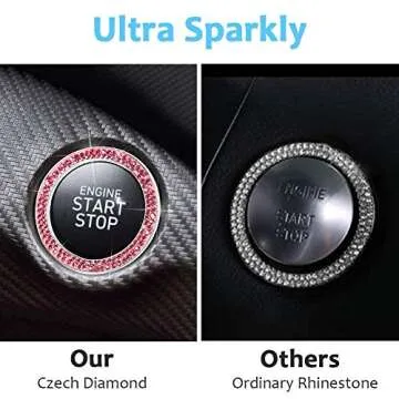 ToBeQueen Crystal Rhinestone Ring for Car Bling Ring Decal for Vehicle 2Pcs Auto Engine Start Stop Decoration for Women Girl,Interior Ring Push to Start Bling Pink