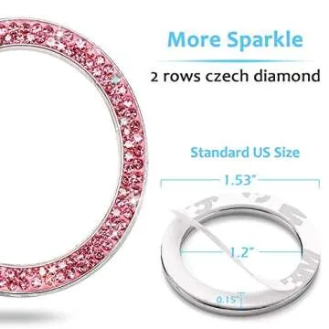 ToBeQueen Crystal Rhinestone Ring for Car Bling Ring Decal for Vehicle 2Pcs Auto Engine Start Stop Decoration for Women Girl,Interior Ring Push to Start Bling Pink