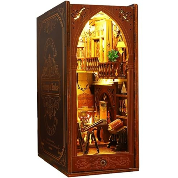 DIY Book Nook Kit, Bookshelf Insert Decor Alley 3D Wooden Puzzles with LED Lights & Motion Sensor, M...
