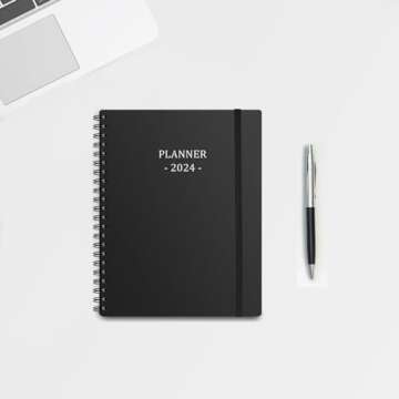 Planner 2024, Month Weekly Planner Runs from January 2024 to December 2024, 2024 Planner with Sturdy PP Cover, Coated Tabs, Black A5 Weekly Monthly Planner