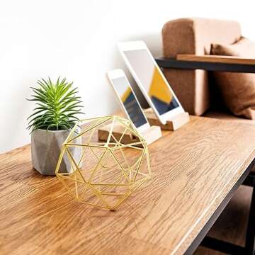 BOTAISHENG Metal Home Decor Living Room Gold Decor 3D Geometric Bookshelf Decor for Modern Home Décor Accents, Living Room Decor and Accessories (6.25 Inches)