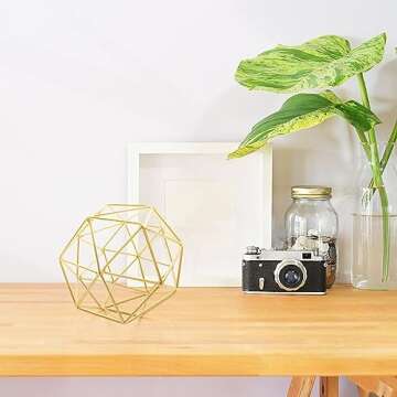BOTAISHENG Metal Home Decor Living Room Gold Decor 3D Geometric Bookshelf Decor for Modern Home Décor Accents, Living Room Decor and Accessories (6.25 Inches)