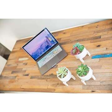 Flora Bunda Mid Century Artificial Plant Artificial Succulent Garden Mix in 4" Ceramic Pot W/Stand Mid Century Planter,White