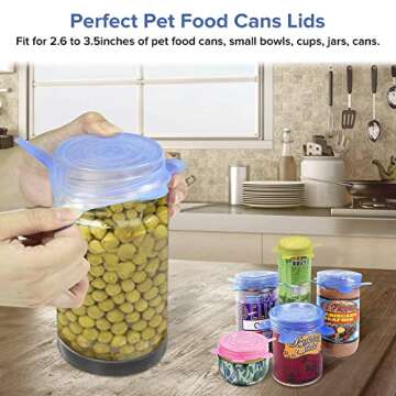 longzon Silicone Stretch Lids/Pet Food Can Covers/12 Pack, Reusable Durable Storage Covers for Dog Cat Food, Cups Small Bowls Cans Jars Fruits, The Same Sizes of 2.6 Inch (Can Stretches to 3.5 Inches)
