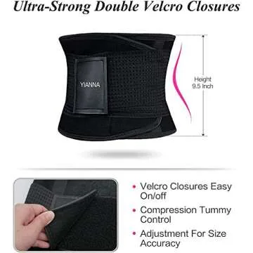 YIANNA Women Waist Trainer Belt - Slimming Sauna Waist Trimmer Belly Band Sweat Sports Girdle Belt Weight loss, YA8002-2-Black-M