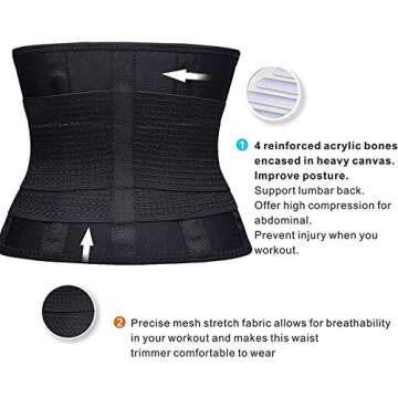 YIANNA Women Waist Trainer Belt - Slimming Sauna Waist Trimmer Belly Band Sweat Sports Girdle Belt Weight loss, YA8002-2-Black-M