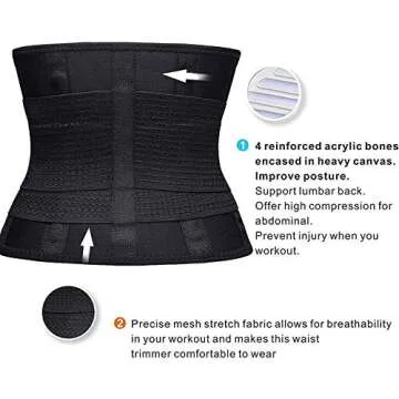 YIANNA Women Waist Trainer Belt - Slimming Sauna Waist Trimmer Belly Band Sweat Sports Girdle Belt Weight loss, YA8002-2-Black-M
