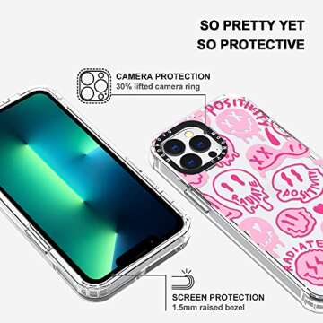 MOSNOVO Case for iPhone 13 Pro Max, [Buffertech 6.6ft Military-Grade Drop Protection] [Anti Peel Off Tech] Clear TPU Bumper Phone Case Cover Design - Pink Dripping Smiles