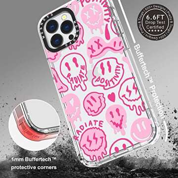 MOSNOVO Case for iPhone 13 Pro Max, [Buffertech 6.6ft Military-Grade Drop Protection] [Anti Peel Off Tech] Clear TPU Bumper Phone Case Cover Design - Pink Dripping Smiles