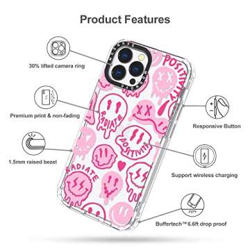 MOSNOVO Case for iPhone 13 Pro Max, [Buffertech 6.6ft Military-Grade Drop Protection] [Anti Peel Off Tech] Clear TPU Bumper Phone Case Cover Design - Pink Dripping Smiles
