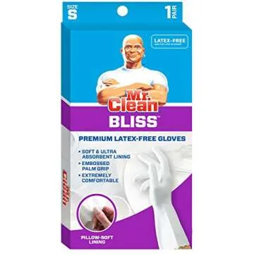 Mr. Clean, 243032 Bliss, Small Latex Free, Vinyl, Soft Ultra Absorbent Lining, Non- Slip Swirl Grip Gloves, (Small)