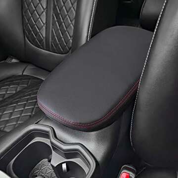 QianBao Compatible with Auto Center Console Pad, Center Console Cover Armrest Pad Protector for Toyota RAV4 2019 2020 2021 2022 2023 2024 Red Stitches