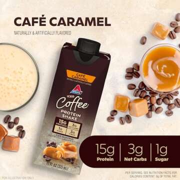 Atkins Café Caramel Iced Coffee Protein Shake, 15g Protein, Low Glycemic, 3g Net Carb, 1g Sugar, Keto Friendly, 12 Count