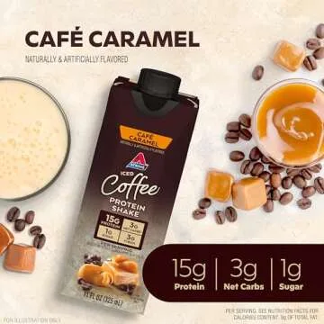 Atkins Café Caramel Iced Coffee Protein Shake, 15g Protein, Low Glycemic, 3g Net Carb, 1g Sugar, Keto Friendly, 12 Count