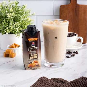Atkins Café Caramel Iced Coffee Protein Shake, 15g Protein, Low Glycemic, 3g Net Carb, 1g Sugar, Keto Friendly, 12 Count